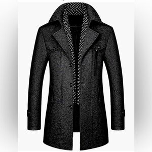 NWT INVACHI Men's Wool Blend w/ Detachable Scarf Single Breasted Pea Coat